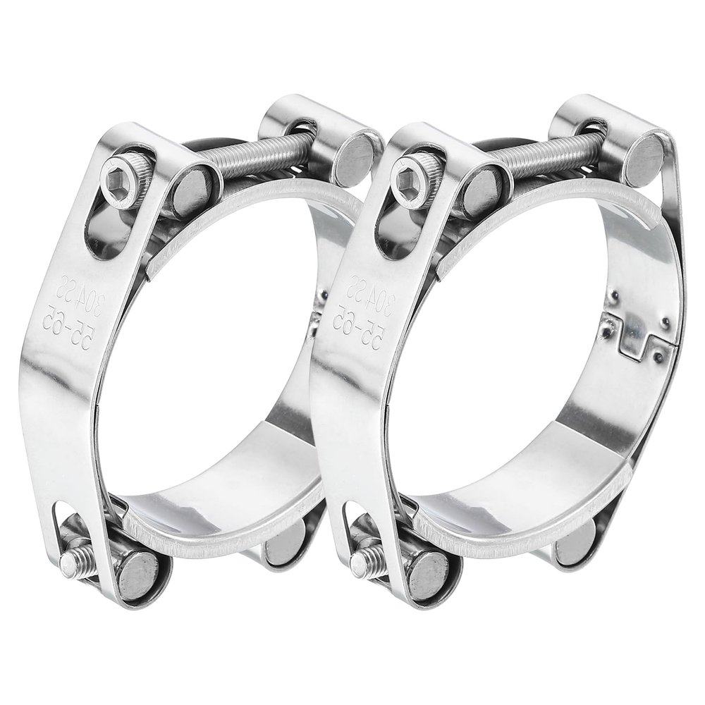 uxcell 2Pcs T-Bolt Hose Clamp, 304 Stainless Steel Intake Soft Hose, Clamp Range 55-65mm for 2.56" Hose ID, T-Clamps for Automotive, Intercooler, Radiator, Silver