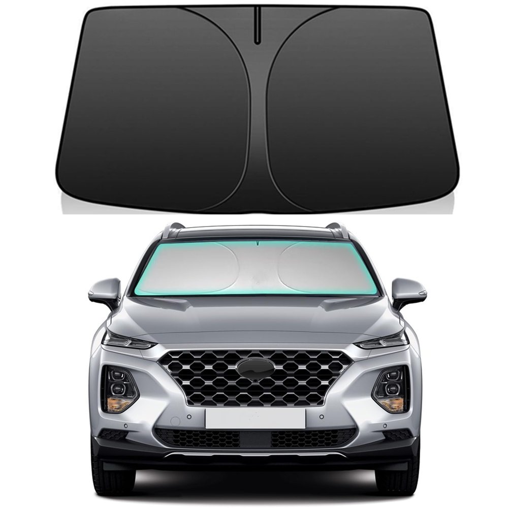 Windshield Sun Shade for Hyundai Santa Fe 2019-2023 Foldable Car Front Window Sunshade Accessories 240 T Sun Visor Protector Reflective Cover Block UV Rays & Sun Heat