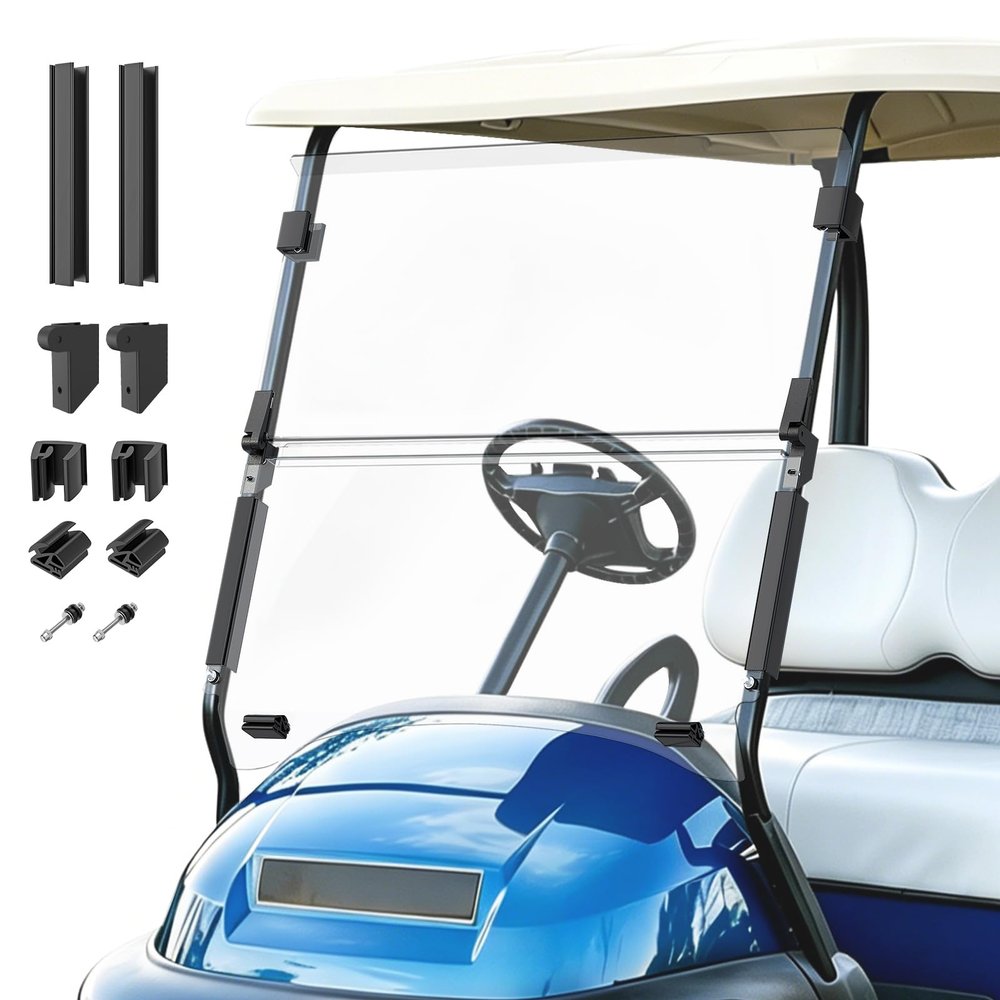 Panglong Precedent Golf Cart Windshield, Club Car Windshield with all Windshield Clips, Fold Down Windshield Anti-UV Impact Resistant Fit 2004-Up Club Car Precedent, Tempo, Onward, 37.59"W X 33.97"H