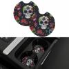 Car Coasters 2 Pack Flower Cactus Sugar Skull Car Cup Holder Pads Non-Slip Drink Coasters Rubber Car Cup Mat Absorbent Insert Cup Pads Universal Car Interior Accessories for Most Vehicle view 1