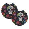 Car Coasters 2 Pack Flower Cactus Sugar Skull Car Cup Holder Pads Non-Slip Drink Coasters Rubber Car Cup Mat Absorbent Insert Cup Pads Universal Car Interior Accessories for Most Vehicle view 2