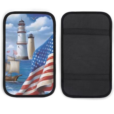 JTREHY Car Center Console Pads, Sea to Shining Sea Patriotic Printed Waterproof Car Armrest Seat Box Cover Universal Car Interior Protection Accessories for SUV, Truck, Car