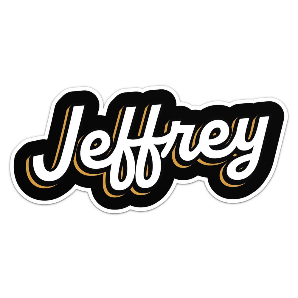 Jeffrey Name Sticker - Waterproof Durable Vinyl Decal for Car Bumper, Laptop, Luggage, Water Bottle, Wall, Door and Window, Size - 5'' Longer Side