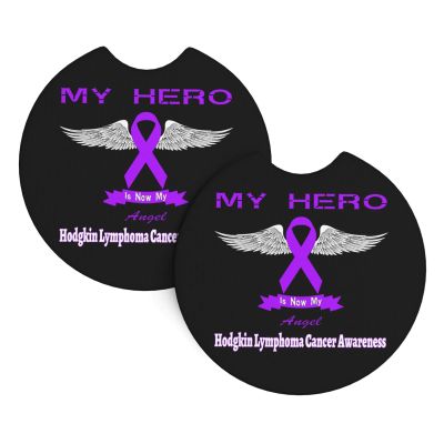 My Hero is Now My Angel Hodgkin Lymphoma Cancer Awareness Car Cup Coasters Non-Slip Neoprene Car Holders Pads Protective Liners for Auto Interiors Suitable for All Vehicle Universal Set of 2 Pcs
