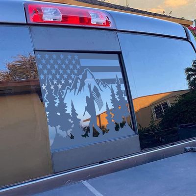 for Dodge Ram 2009-2024 2025 2026 Rear Middle Window Bigfoot American Flag Decal for Truck, Matte Black Flag Decal for Truck, Truck Accessories