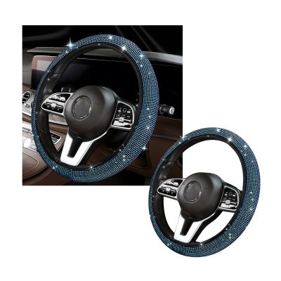 Kewucn Bling Steering Wheel Cover, Crystal Diamond Steering Wheel Protector for Women Girls, 14-15 Inch Sparkling Rhinestone Decor Accessories, Universal Fit for Most Cars, SUVs, Vans (Light Blue)