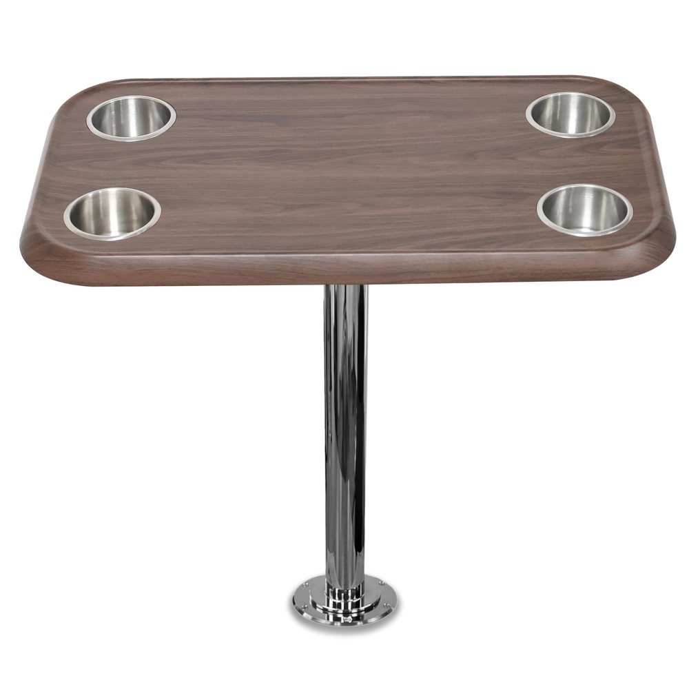 Black Walnut RV Table Top Set with Secure Mounting Hardware Rectangular Table Set with Heavy-Duty Flat Mount Head, Durable 304 Stainless Steel Stand Post & Cup Holders - Easy to Install & Remove