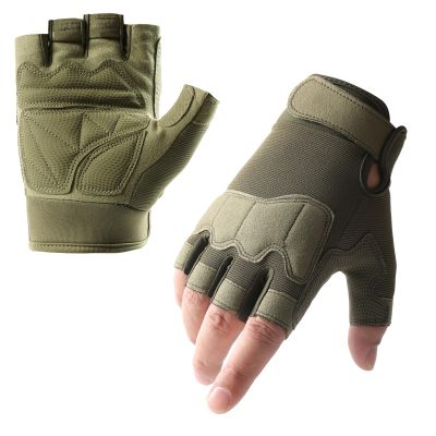 SUJAYU Fingerless Outdoor Gloves for Men Women, Knuckle Protection for Cycling Hiking Bicycle Riding, Motorcycle Gloves for Men Women (Green, Large)