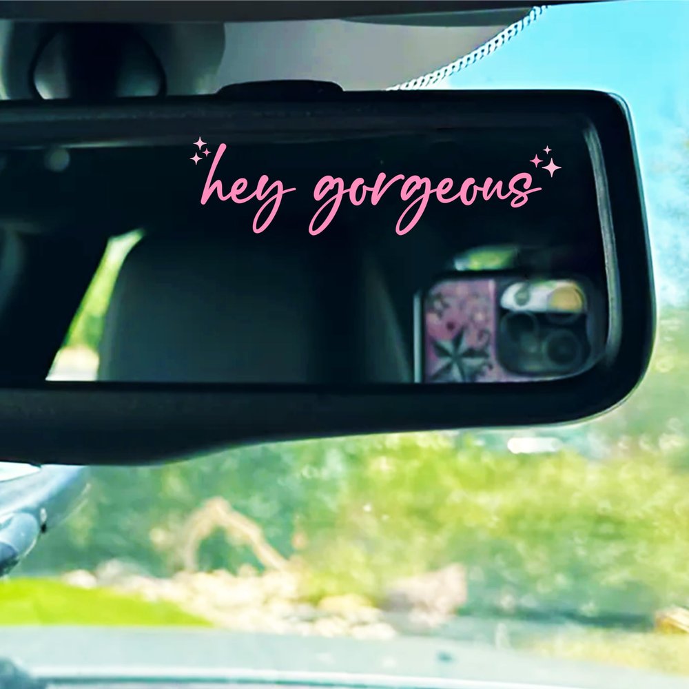 Set 3Pcs Hey Gorgeous Rearview Mirror Decal Beautiful, Girly, Inspirations Stickers Selflove Sign Sticker Water Bottle Laptop Decal Vinyl Waterproof 4x1 Inches Car Decals for Women Mom Girl