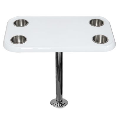 White RV Table Top Set with Secure Mounting Hardware Rectangular Table Set with Heavy-Duty Flat Mount Head, Durable 304 Stainless Steel Stand Post & Cup Holders - Easy to Install & Remove