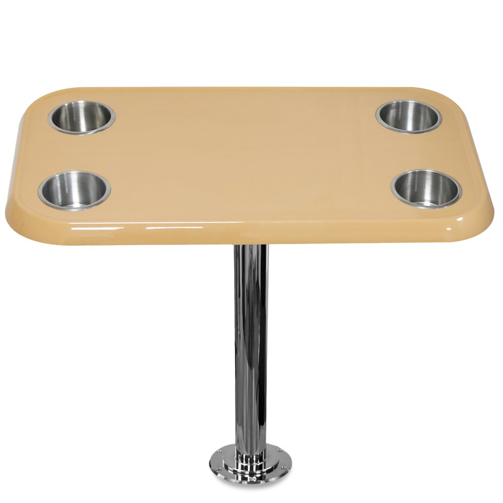 Taupe RV Table Top Set with Secure Mounting Hardware Rectangular Table Set with Heavy-Duty Flat Mount Head, Durable 304 Stainless Steel Stand Post & Cup Holders - Easy to Install & Remove