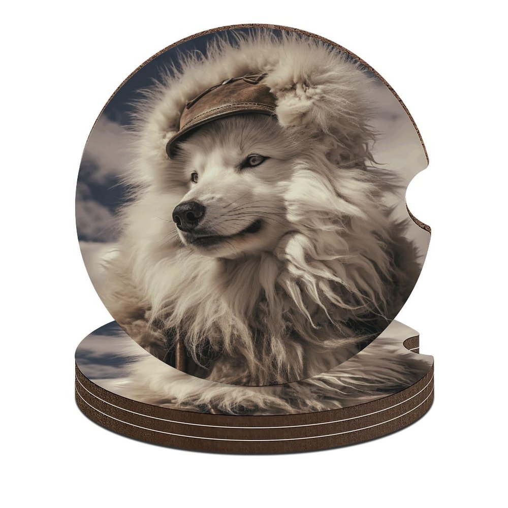 Car Cup Holder Car Coaster with A Finger Notch 4PCS Cup Holder A White Wolf Car Cup Coaster Non-Slip Car Interior Accessories Drink Coaster for Most Vehicle