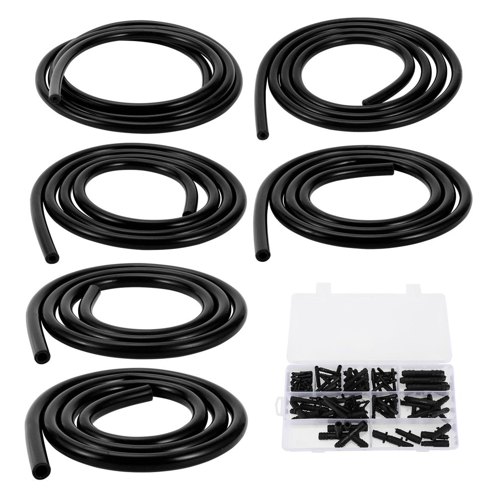 TUCKBOLD Silicone Vacuum Tubing Hose 130PSI Max Pressure Automotive Vacuum Line Black with Vacuum Connector 1 Set 3.3Ft 3/4/5/6/8/10mm ID 2.5mm Thickness