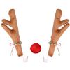 Tyenaza Car Reindeer Antlers Nose Set, Christmas Car Decorations with Reindeer Antler, Xmas Jingle Bells & Nose for Window Top and Front Grille (Khaki) view 1