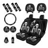 STUOARTE Skull Print Car Interior Sets for Women, Car Front and Back Seat Cover Steering Wheel Cover Seatbelt Cover Car Headrests Cover Car Coaster Lipstick Holder Keychain, Easy to Install, Set of 15 view 1