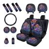 PCSJRKG Mushroom Printed 15 Pack Full Set Car Accessories, Car Seat Cover Set Front Rear Seat Covers with Seat Belt Covers Steering Wheel Cover Car Headrest Cover Car Coaster view 1