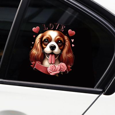 Dreothy Valentine's Day Stickers Removable Double Sided Cartoon Dog Car Stickers Flowers Love Heart PVC Stickers for Car, Motorcycle, Laptop Door, Wall, Window, Bathroom Toilet Stickers (Love Dog)