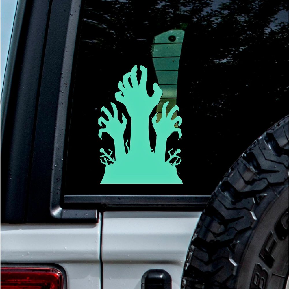 (2 Pcs, 4.8'' x 6.7'', Mint) No Background Durable and Waterproof of Zombie Hands Reaching Sticker Decal for Laptops, Water Bottles, Cars, Trucks, Wall Ideal Gift