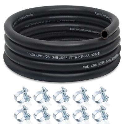 ZONBANG 1/4 Fuel Line, NBR Rubber Fuel Hose Nylon Braided with Hose Clamps, 1/4 Inch Fuel Line Hose for Automotive Vehicles(10FT)