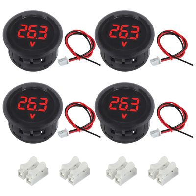 JAMHER 4 Pieces DC 4V-100V Voltmeter Gauge, Car Voltage Gauge LED Digital Display for Cars Vehicles Motorcycles Boats (Red)
