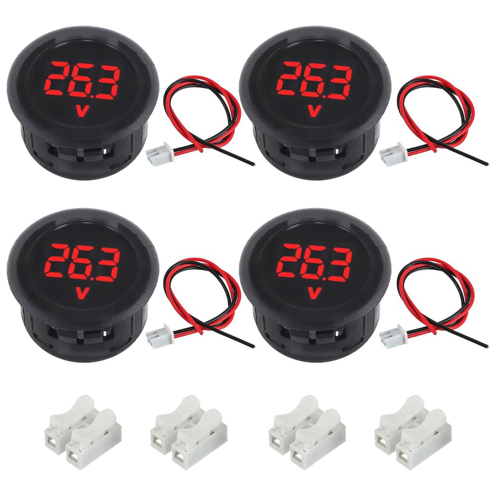 JAMHER 4 Pieces DC 4V-100V Voltmeter Gauge, Car Voltage Gauge LED Digital Display for Cars Vehicles Motorcycles Boats (Red)