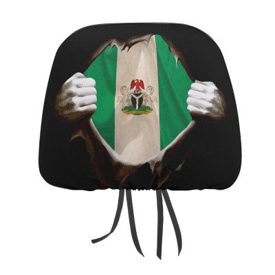2pcs Vintage Torn Broken Nigeria Flag Theme Car Headrest Covers,Car Accessories Headrest Protector Universal Fit to All Car SUVs
