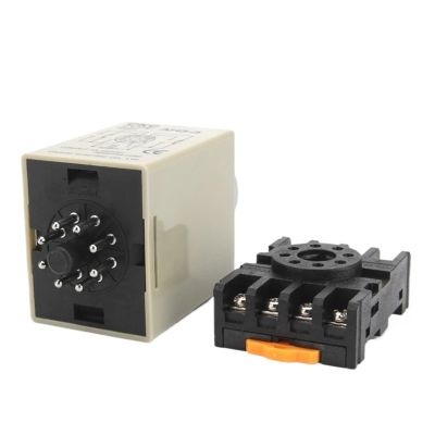 HH8BWL AH3-3 220V 50/60HZ 1S-60M Attached Bottom Seat Power On Delay Time Switch Delay Timer Relay with 8pin PF083A Socket(AH3-3 10M 220V)