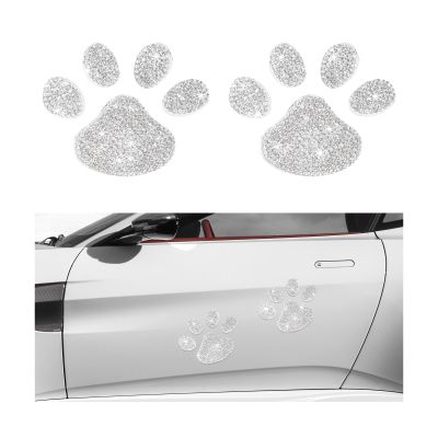 DXNQ 2 PCS Rhinestone Car Stickers, 1.77"1.38" Bling Paw Print Car Sticker Decal, Cute Shiny Car Decals with Self-Adhesive Backing for Car Interior&Exterior Window Laptop Luggage, Car Accessories