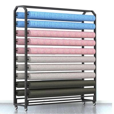 Commercial Fabric Roll Storage Rack With Adjustable Hanging Rod, Movable Heavy Duty Steel Organiser Holder for Vinyl Rolls / Leather Rolls / Window Film / Wallpaper Displays, Hold Up 20 Roll(Wide -160