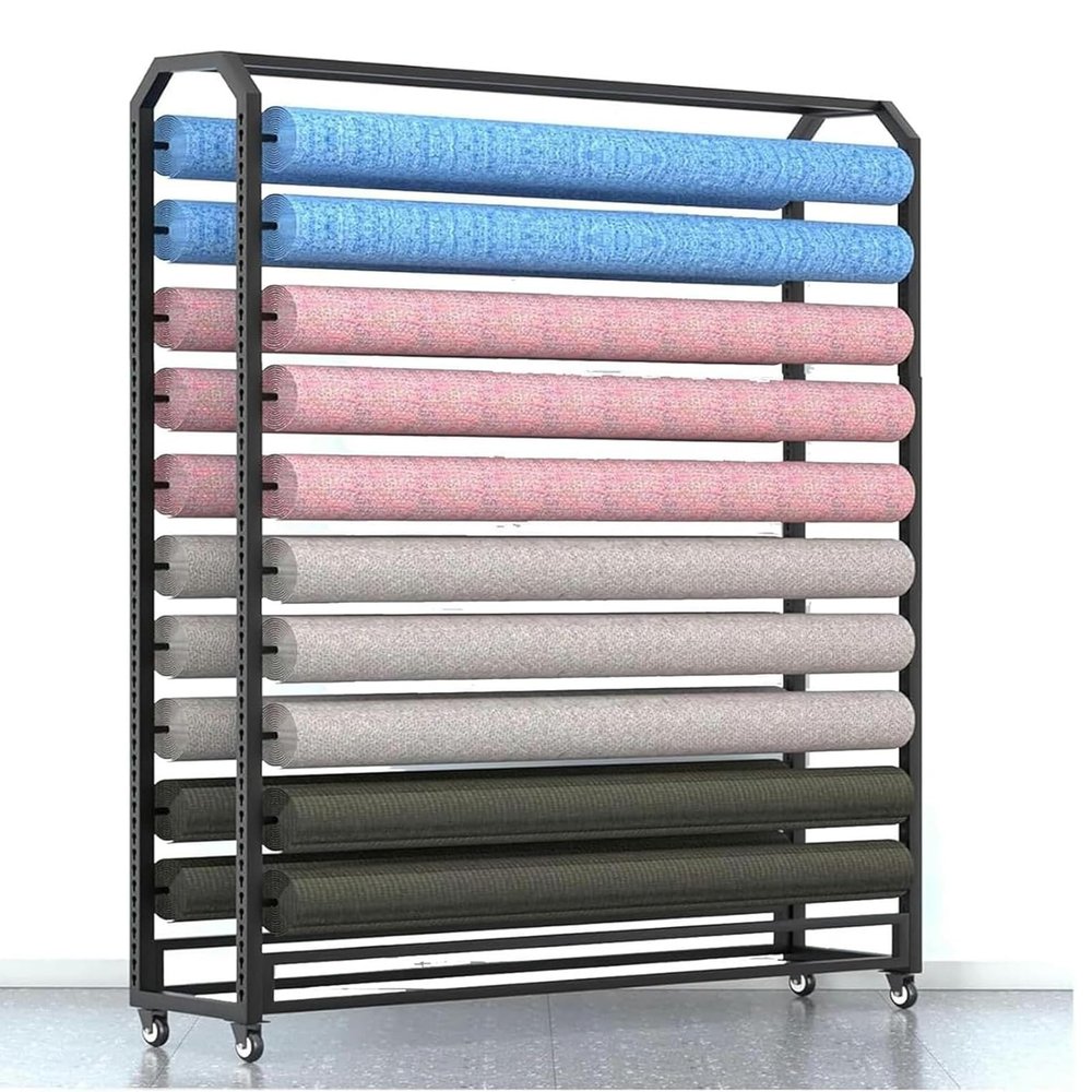 Commercial Fabric Roll Storage Rack With Adjustable Hanging Rod, Movable Heavy Duty Steel Organiser Holder for Vinyl Rolls / Leather Rolls / Window Film / Wallpaper Displays, Hold Up 20 Roll(Wide -160