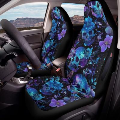 STUOARTE Skull Flower Print 2 Piece Car Seat Cover for Front Seat, Waterproof Car Front Seat Cover for Women Men, Airbag Compatible Auto Seat Protector, Universal Fit for Most Cars Truck SUV Sedan