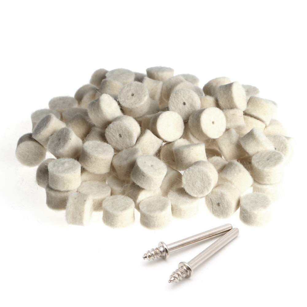 BOGEEL 100Pcs Wool Felt Polishing Buffing Pad 13mm + 2 Shank for Grinding Wheel,Imitation Wool, Metal