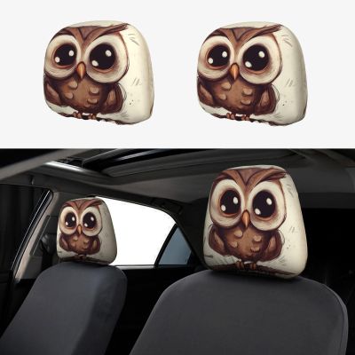 LZQPOEAS Cute Owl Car Headrest Covers 2Pcs Universal Car Seat Head Rest Cover Protector Soft Breathable Vehicle Accessories Fabric Head Rest Coverings for Cars Truck Auto