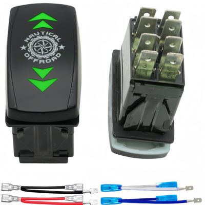 Off Road Light Rocker Switch 8 Pin 12V-24V (ON)-Off-(ON) 3 Position DPDT Momentary Switch, Marine Boat Heavy Duty Up Down Toggle Switch, Forward Reverse Arrow Rocker Switch for Automotive Car (Green)