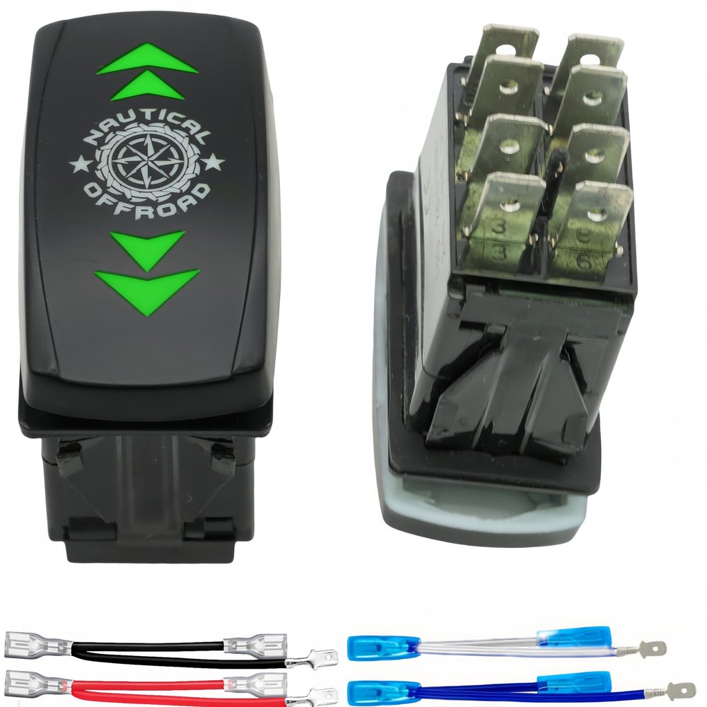 Off Road Light Rocker Switch 8 Pin 12V-24V (ON)-Off-(ON) 3 Position DPDT Momentary Switch, Marine Boat Heavy Duty Up Down Toggle Switch, Forward Reverse Arrow Rocker Switch for Automotive Car (Green)
