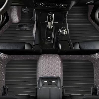 HAIUIKIK Luxury Leather Car Floor Mats for 2019-2025 Toyota RAV4 - Tailored Fit for Hybrid & Gas Models, All-Weather, Premium Interior Protection (Diamond and Stripe Combination 3)