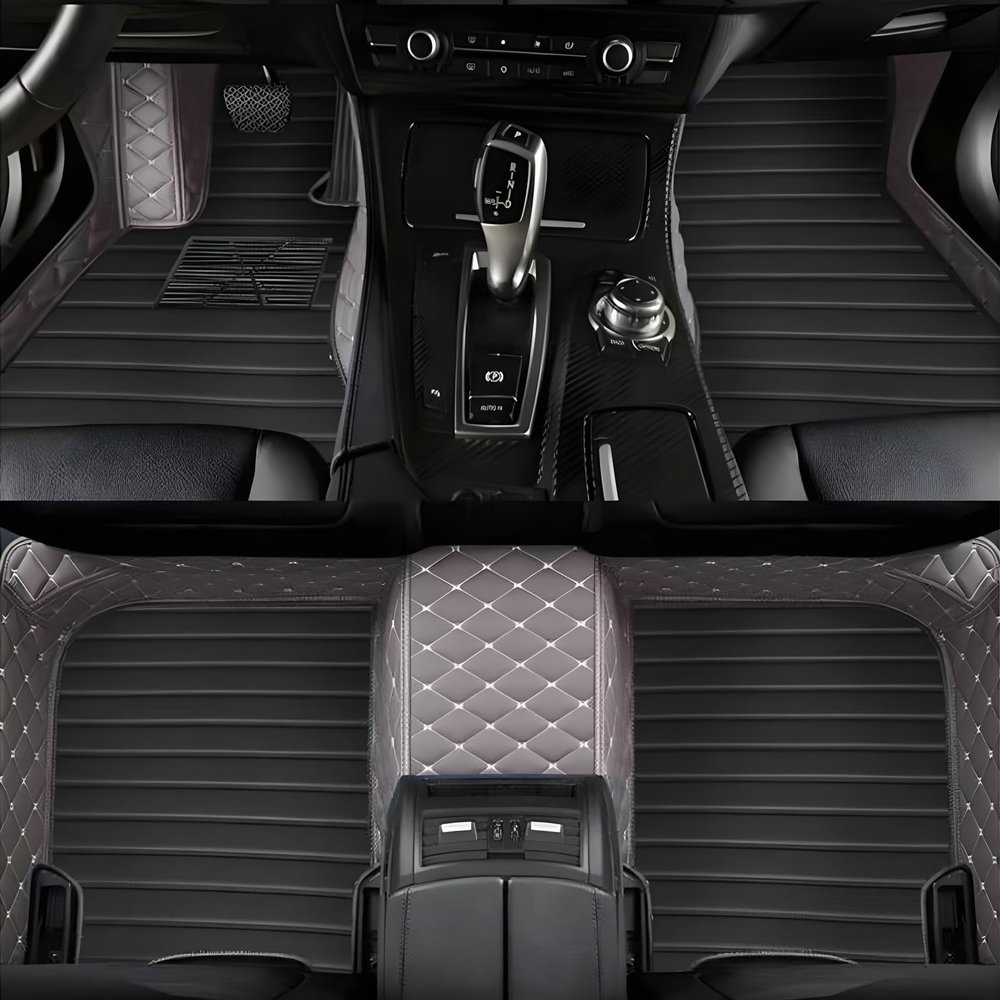 HAIUIKIK Luxury Leather Car Floor Mats for 2019-2025 Toyota RAV4 - Tailored Fit for Hybrid & Gas Models, All-Weather, Premium Interior Protection (Diamond and Stripe Combination 3)