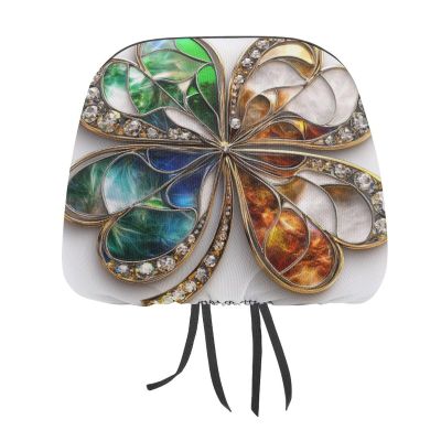 DuduYH Four-Leaf Clover Printed Car Headrest Cover,2 Pieces, 3D Stained Glass Elastic Comfort Head Rest Cover for Women Men, Universal Fits Most Cars Van SUV Truck, Car Interior Decor Accessories