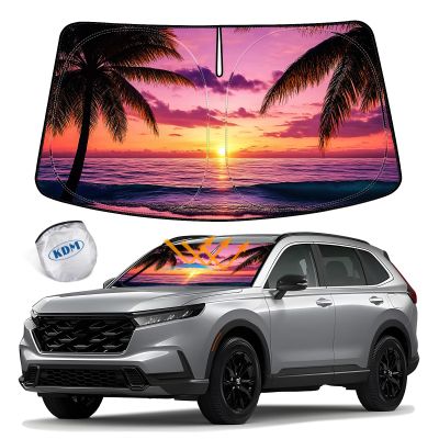 KDM Sunset Beach Style Windshield Sun Shade Fit for 2023 2024 2025 Honda CR-V,Foldable Front Reflective Windows Sunshade Visor Protector Blocks UV Rays Heat