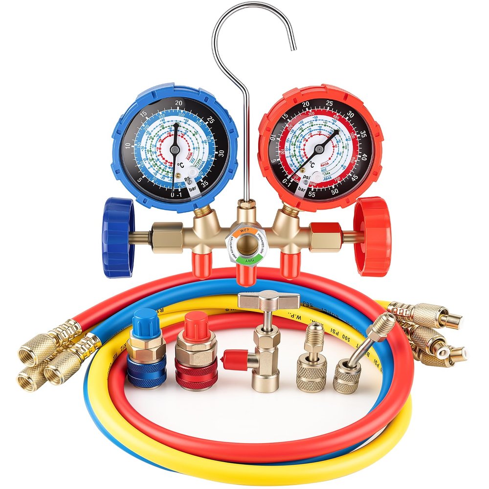 Gickbusus 3 Way AC Manifold Gauge Set for Automotive & HVAC Systems