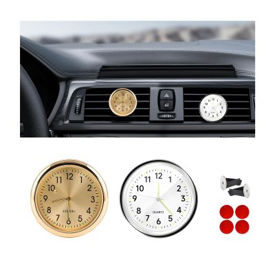 DXNQ 2PCS Stick on Dashboard Car Clock, Mini Luminous Analog Clock with Vent Clip & Adhesive Tape, Tiny Watch Pocket Clock Air Vent Dashboard Decor for Car Motorcycle Bike Home (Golden+White)