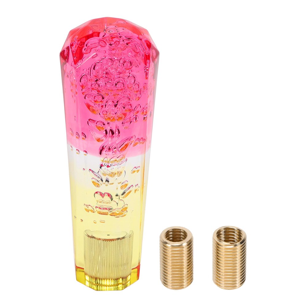 HOPESPANNER Diamond Tricolor Crystal Shift Knob Gear Shifter Knob Acrylic Stick Shifter Lever Knob for Automatic and Manual Vehicle W/ 2 Adapter Red Yellow 1 Set