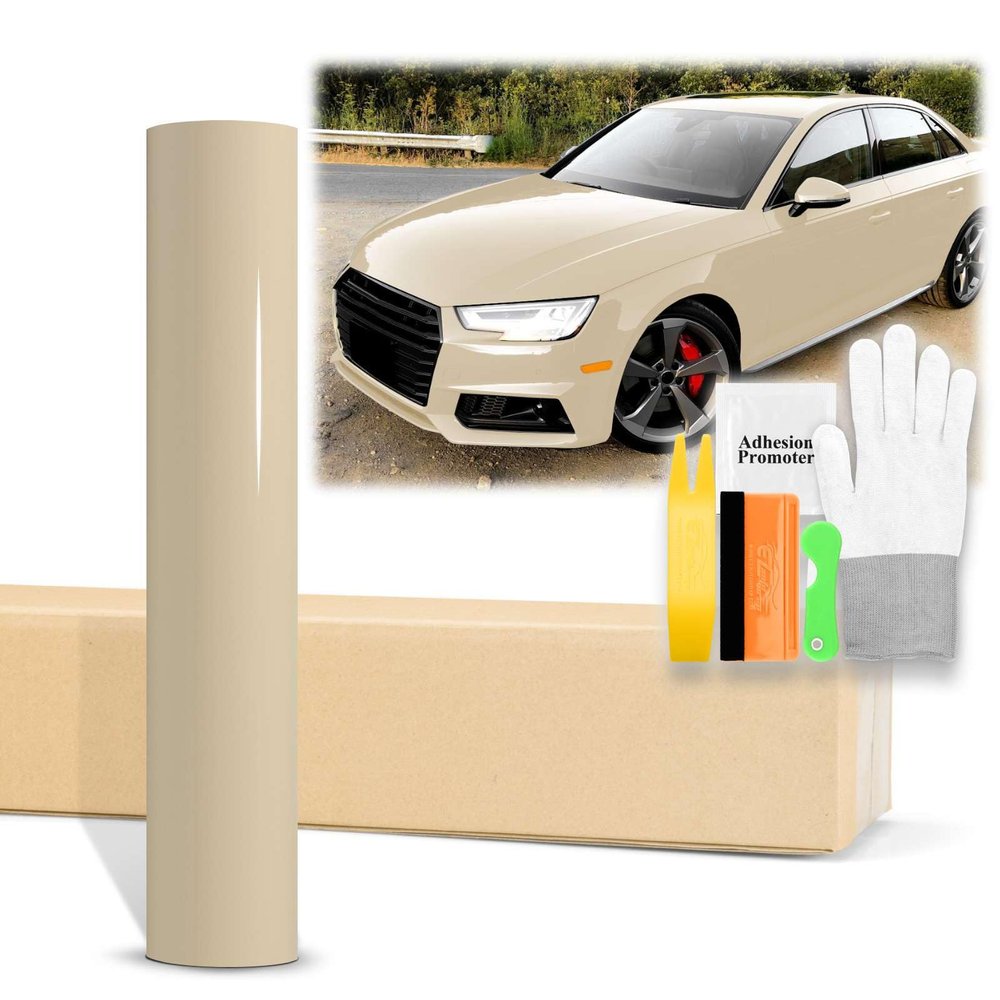 20"x60" (1.6FTx5FT) High Gloss Khaki Milan Glossy Vinyl Wrap Auto Car Sticker Decal Film Sheet Bubble Free Air Release Technology with Tool Kit