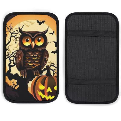 QMNVBDS Black Tree Owl Pumpkin Head Car Armrest Cover Auto Center Console Pad Car Accessories Non Slip Soft Armrest Seat Box Cushion Waterproof Vehicle Armrest Protector for SUV Truck Car