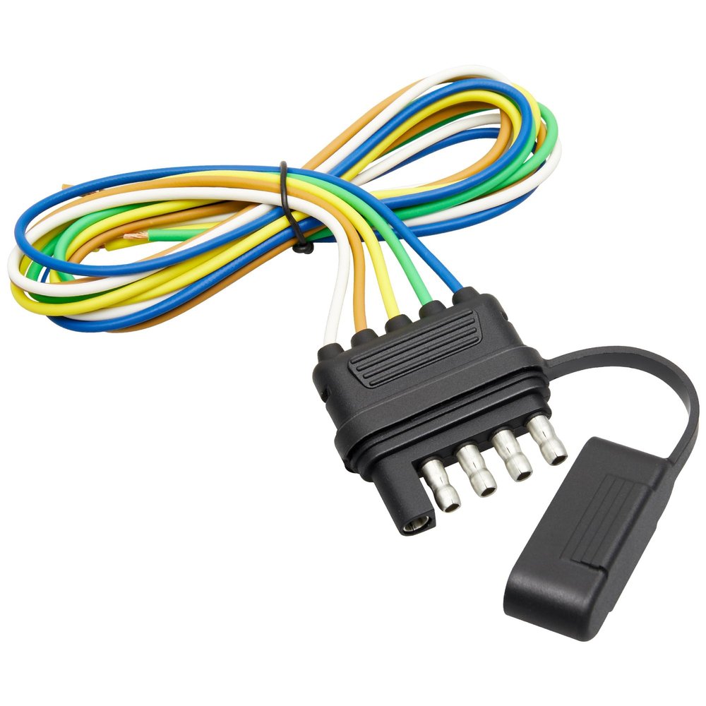Unifizz 5-Way Flat Trailer Wiring Harness, 22" Wire Lead, Durable 5 Pin Male Connector, Trailer Light Wiring Extension with Dust Cover, Color-Coded for RV & Boat