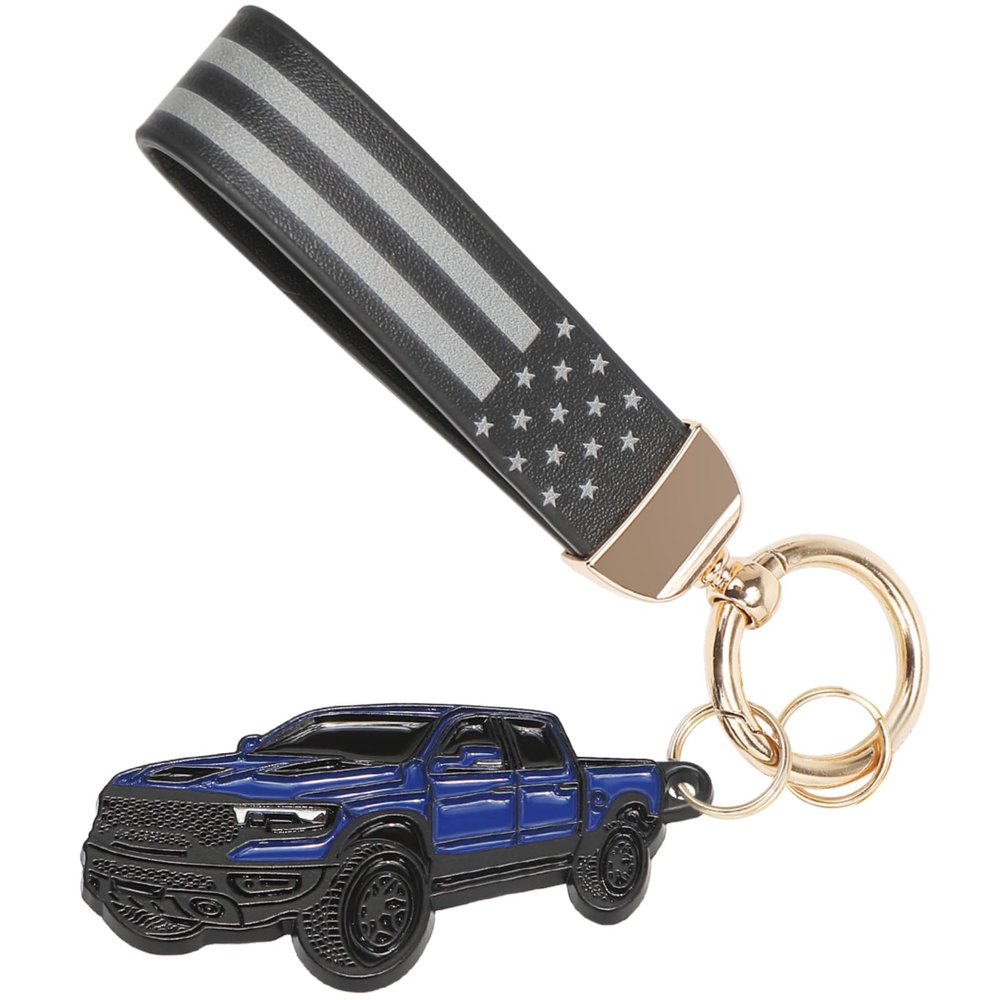 hrabykt Keychain with American Leather Flag Metal Keychain For Ram 1500 2500 3500 Accessories