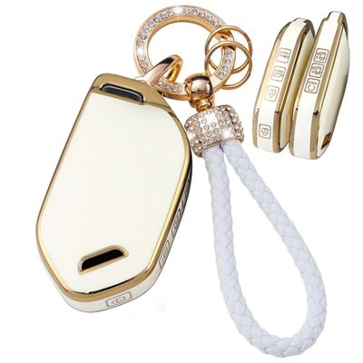 SANRILY Golden-Edge 7 Button Smart Key Fob Cover Fit for Kia Seltos 2024 Telluride EV9 Picanto Sorento All New K5 2023 Keyless Key Case with Keychain BeigeA