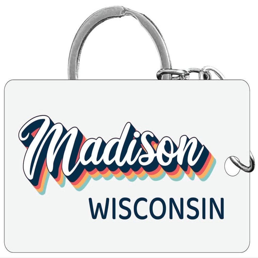 R and R Imports Madison Wisconsin Souvenir Acrylic Keychain 3D Retro Design Single