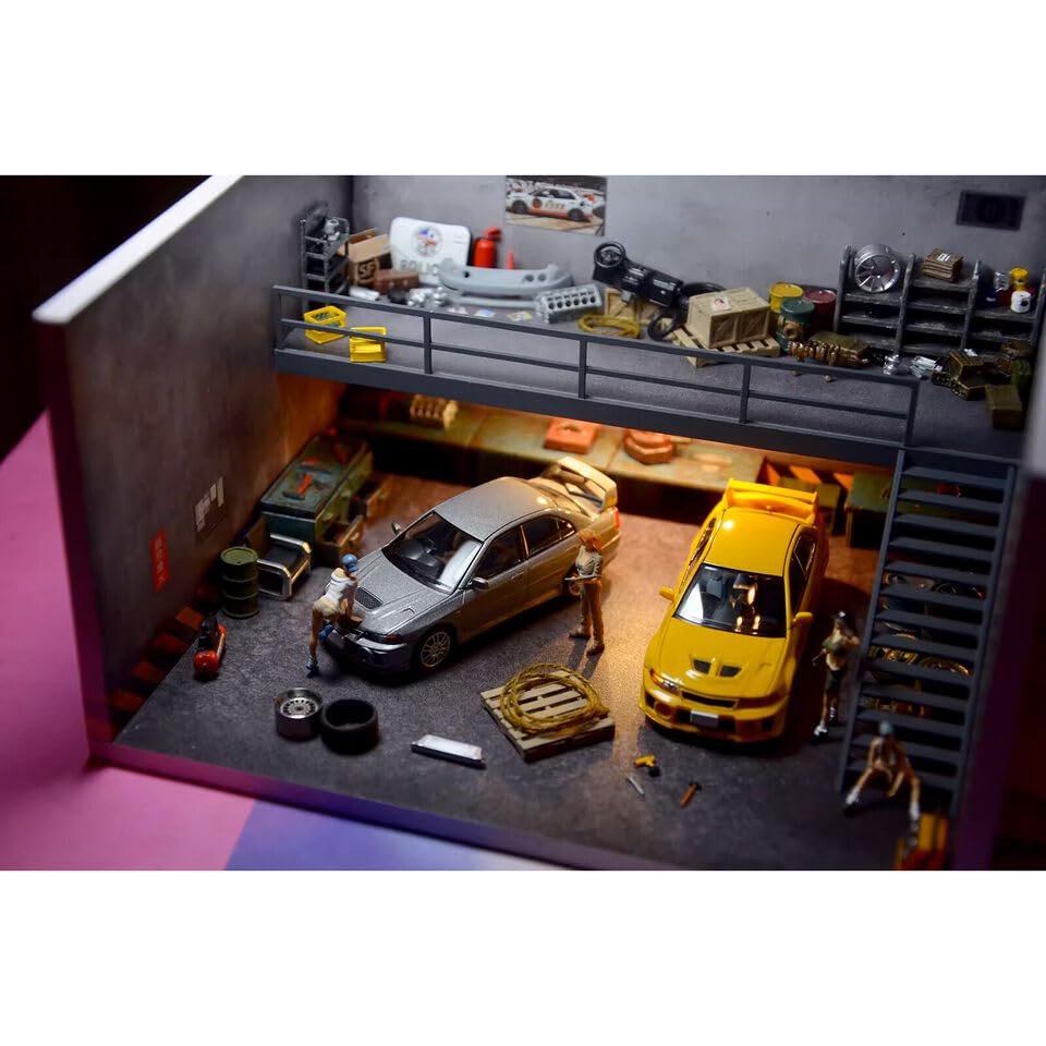 Fit for Diorama 1/64 Car Garage Model LED Lighting Car Parking Lot Scene Display ModelaB