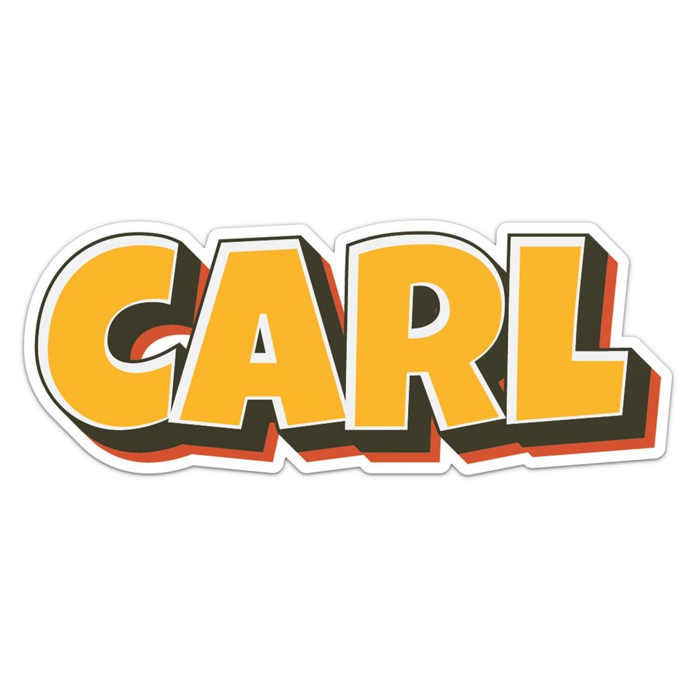 Comic Style Carl Name Sticker - Waterproof Vinyl Decal for Car Bumper, Laptop, Water Bottle, Luggage, Wall, Window Sticker, Size - 3'' Longer Side